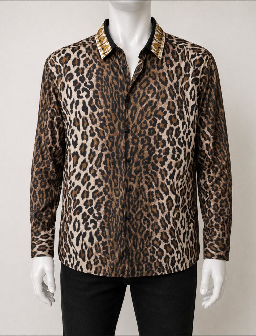 Versace Brown Leopard Silk Shirt Men's US 34 Barocco